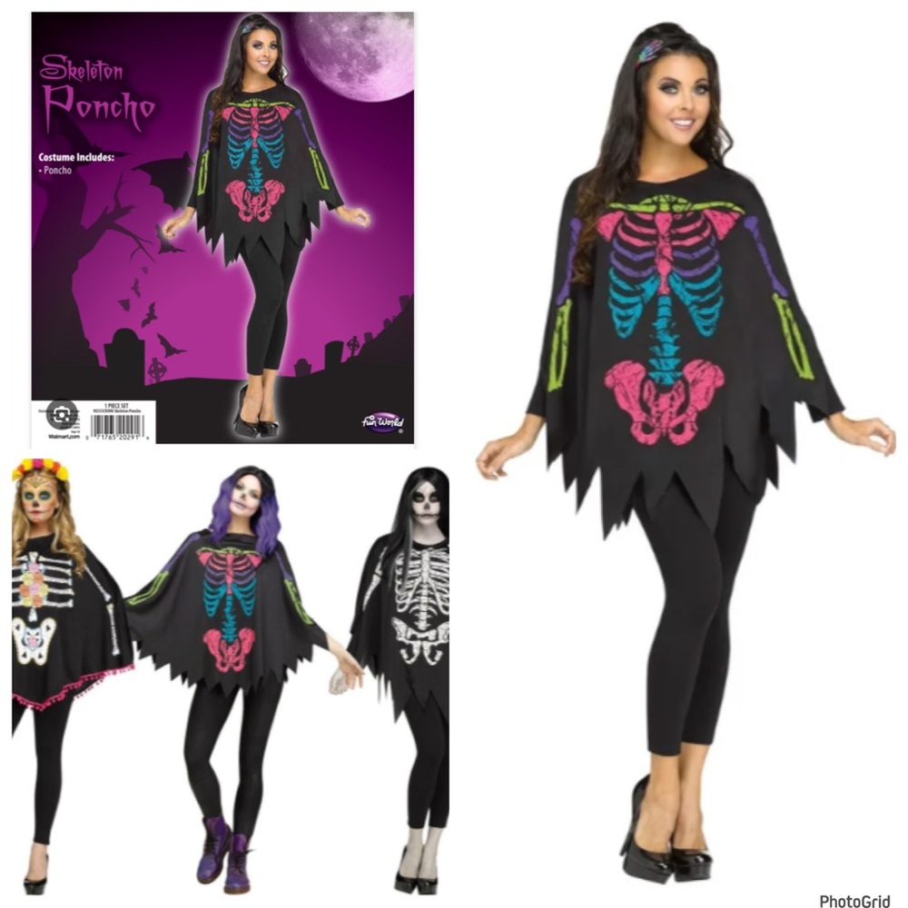 Fun World Skeleton Poncho Halloween costume one size